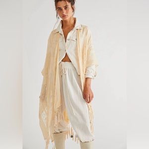 Free People Nightbird Velvet Burnout Kimono With Fringe Tassels